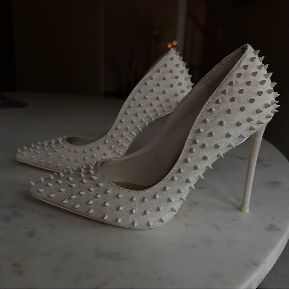 White Studded Stiletto Heels